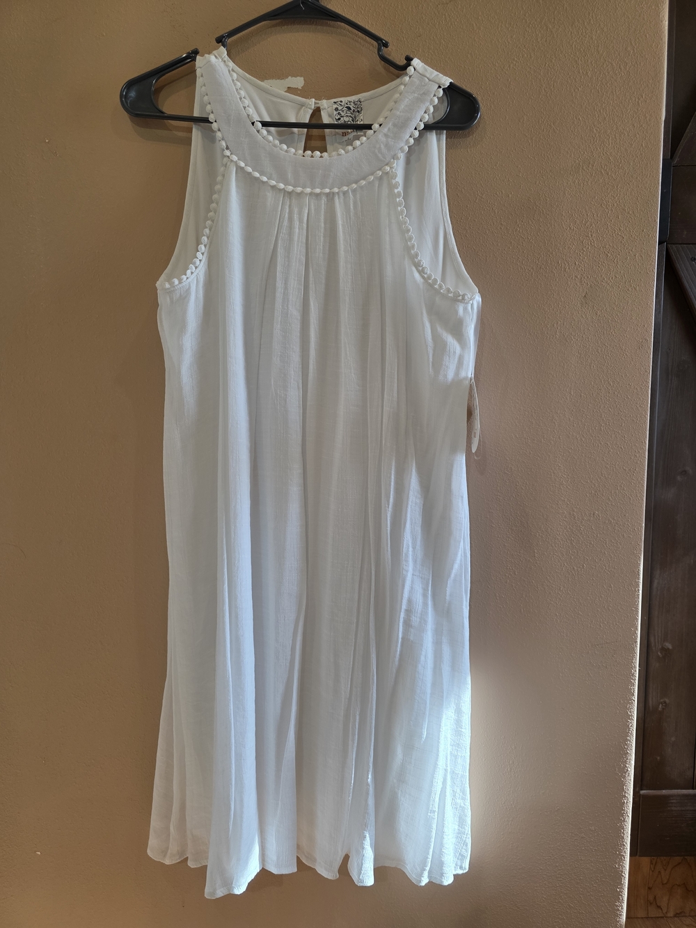 NAIF White Midi Dress with Pom-Pom Trim Size L (NWT)